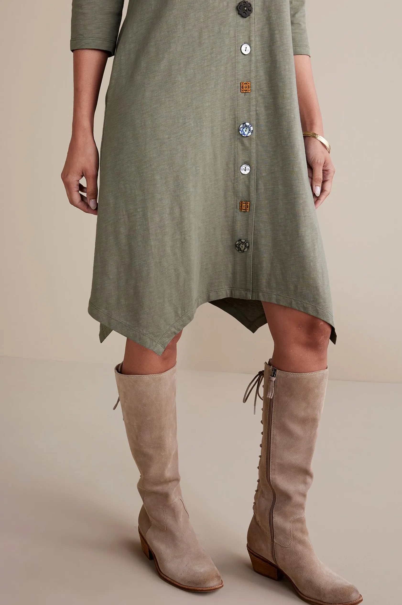 Soft Surroundings 3/4 Sleeve Danielle Button Dress
