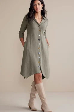 Soft Surroundings 3/4 Sleeve Danielle Button Dress
