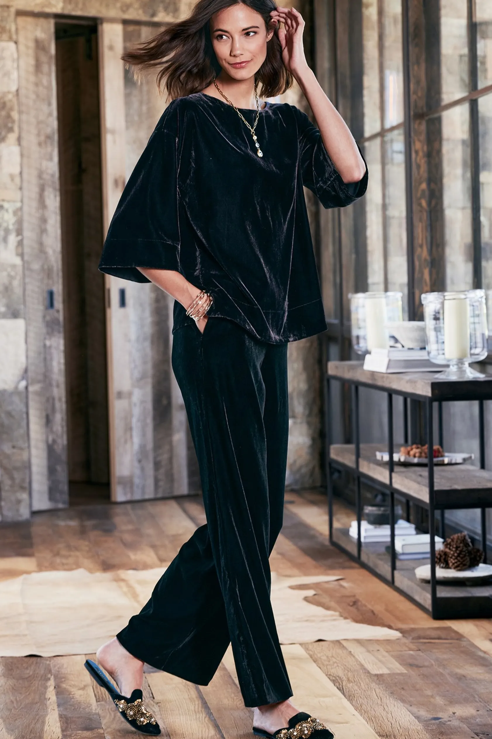Soft Surroundings Aria Velvet Wide Leg Pants