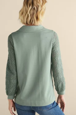 Soft Surroundings Crochet Sleeve French Terry Tunic