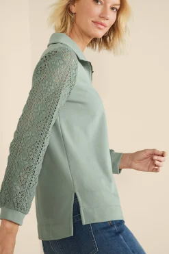 Soft Surroundings Crochet Sleeve French Terry Tunic