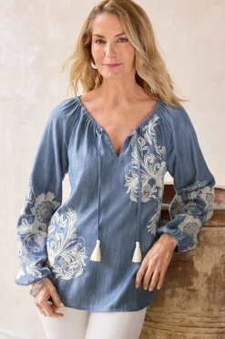 Soft Surroundings Diya Embroidered TENCEL™ Peasant Top