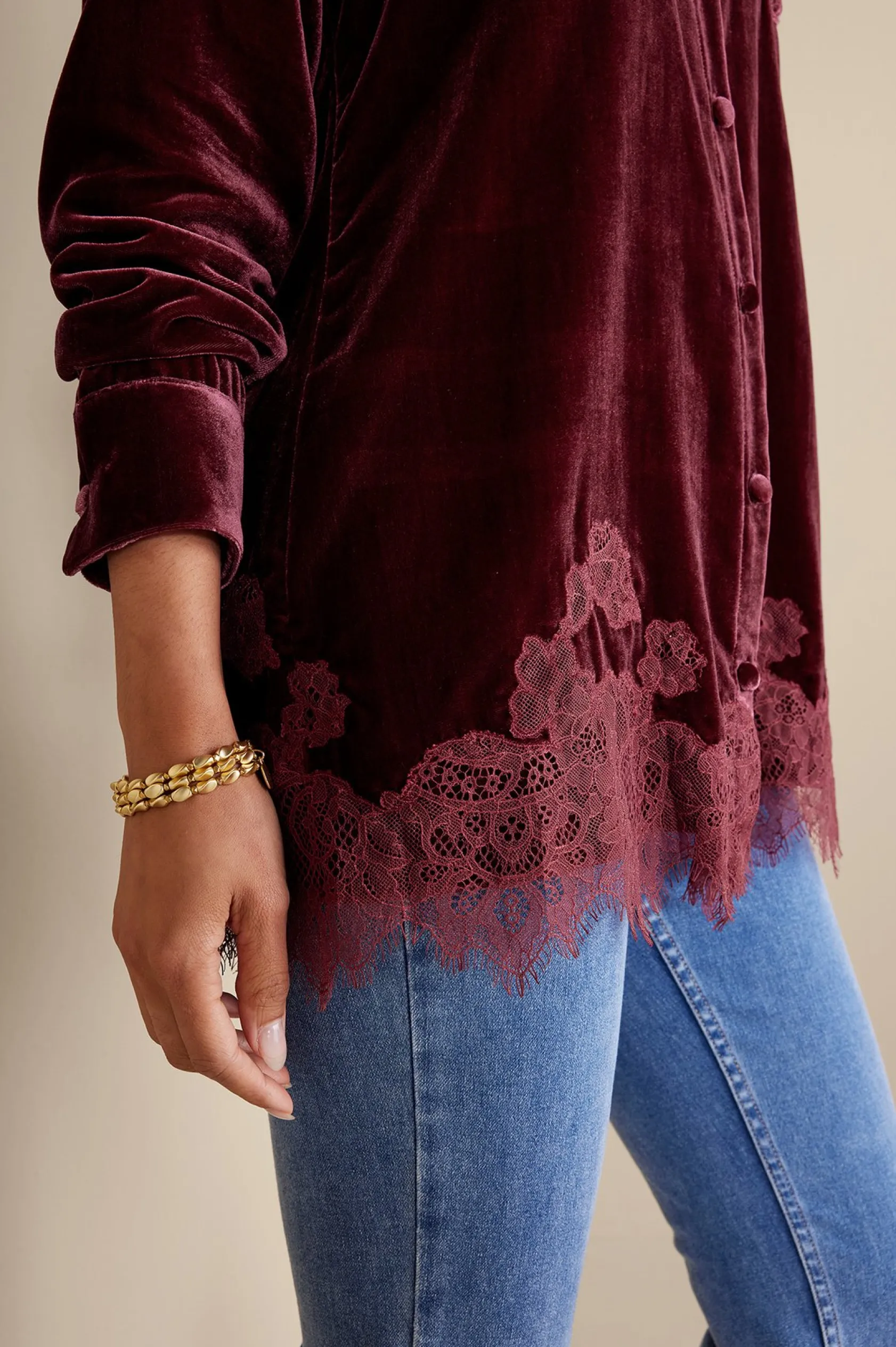 Soft Surroundings Eden Velvet & Lace Shirt