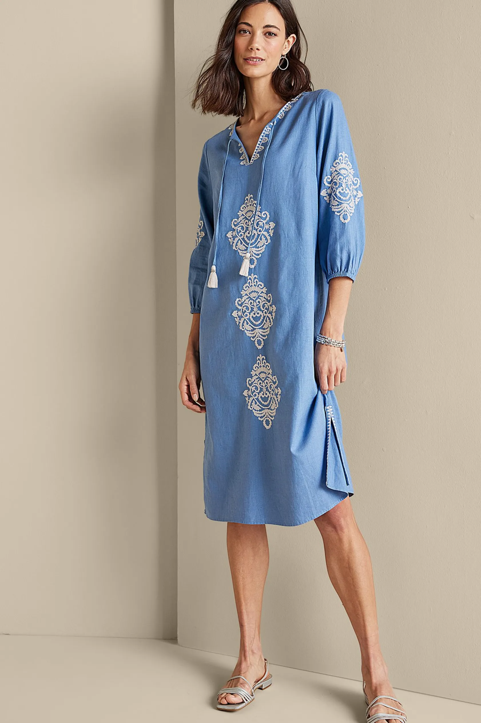 Soft Surroundings Hasana Linen Blend Midi Dress