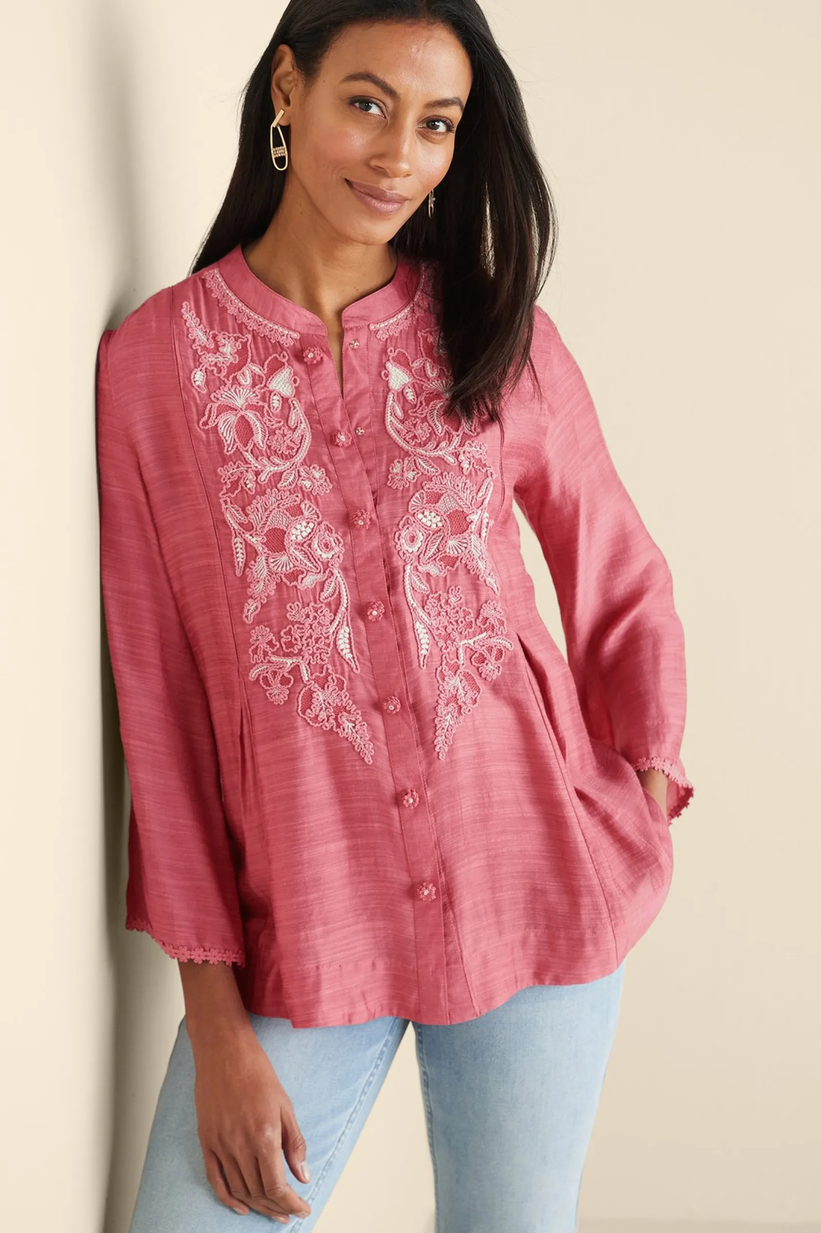 Soft Surroundings Kateri Soutache Embroidered Top