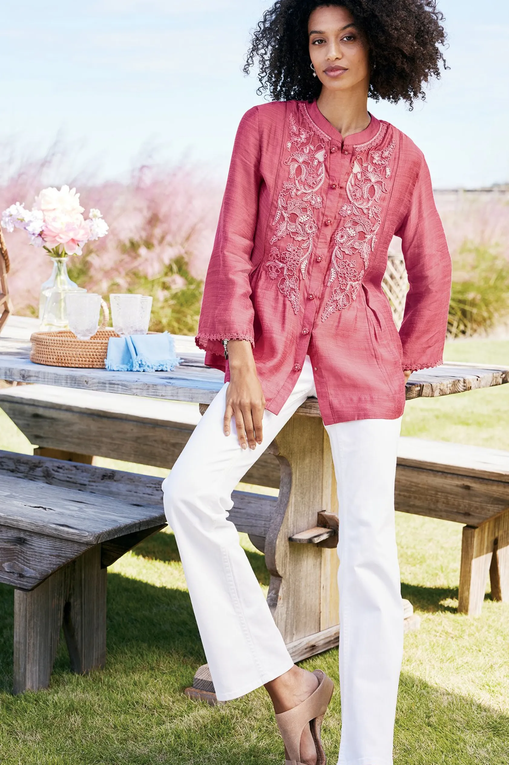 Soft Surroundings Kateri Soutache Embroidered Top