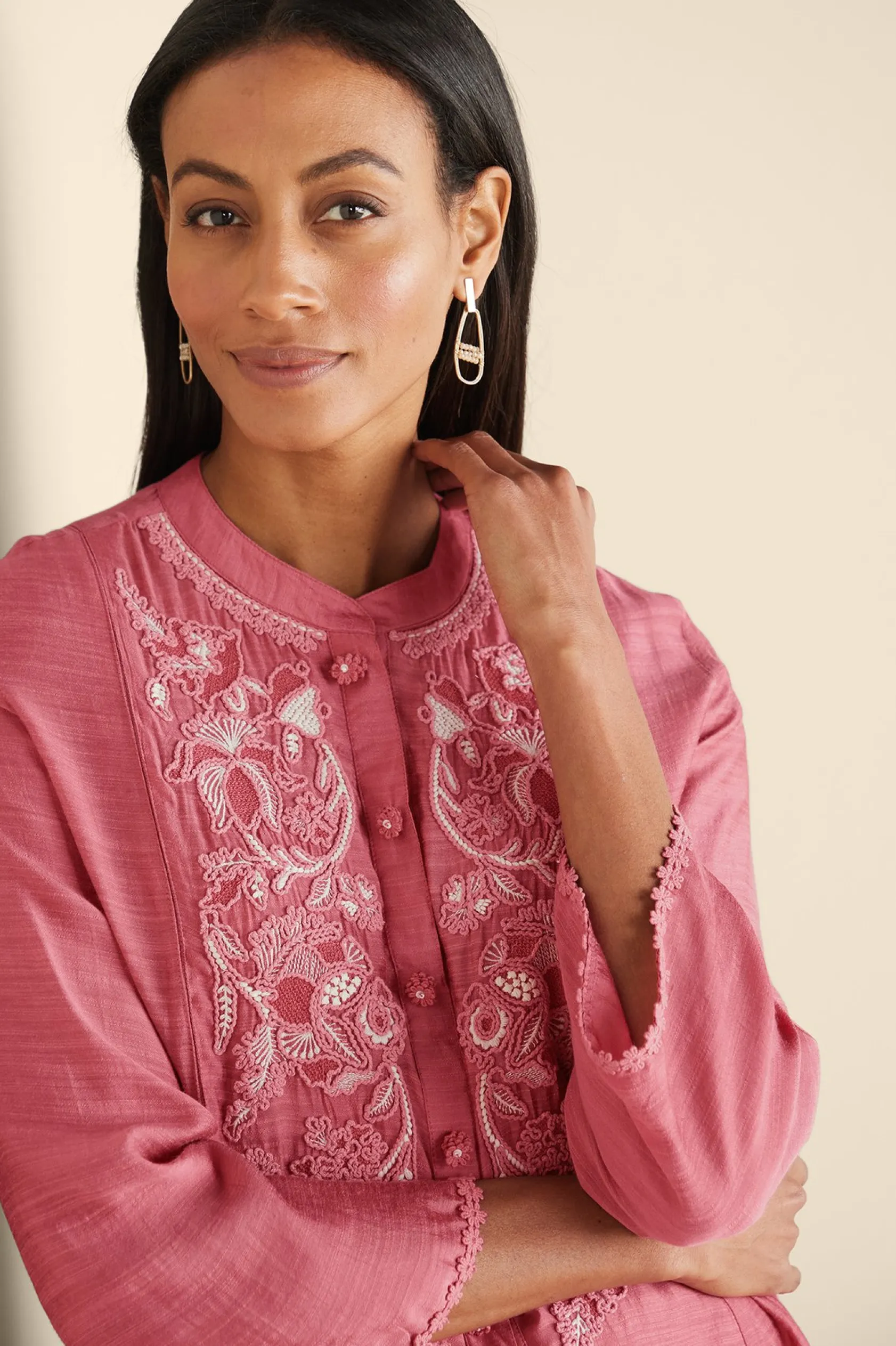 Soft Surroundings Kateri Soutache Embroidered Top