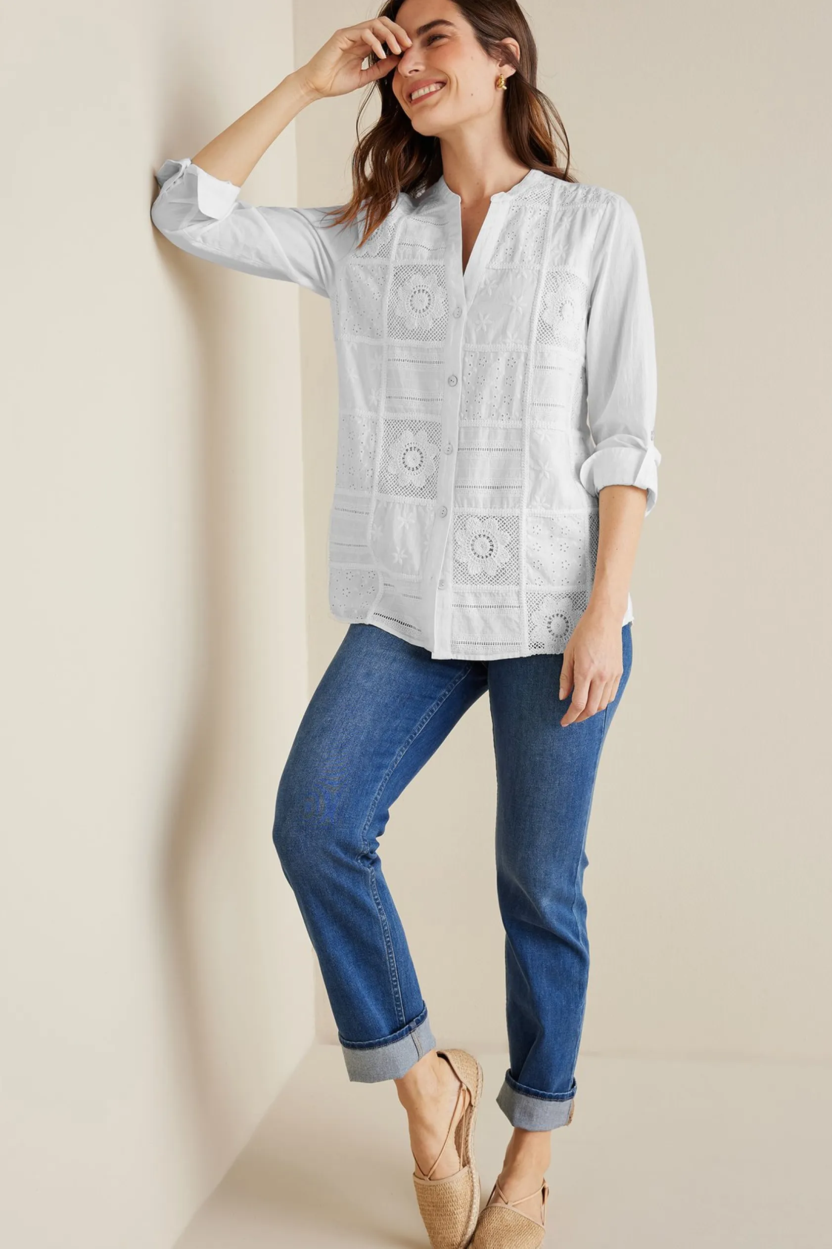 Soft Surroundings Petites Eleanor Crochet Shirt