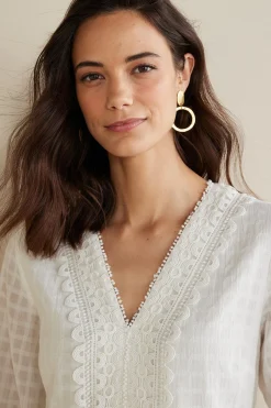 Soft Surroundings Petites Elodie Windowpane Gauze Top