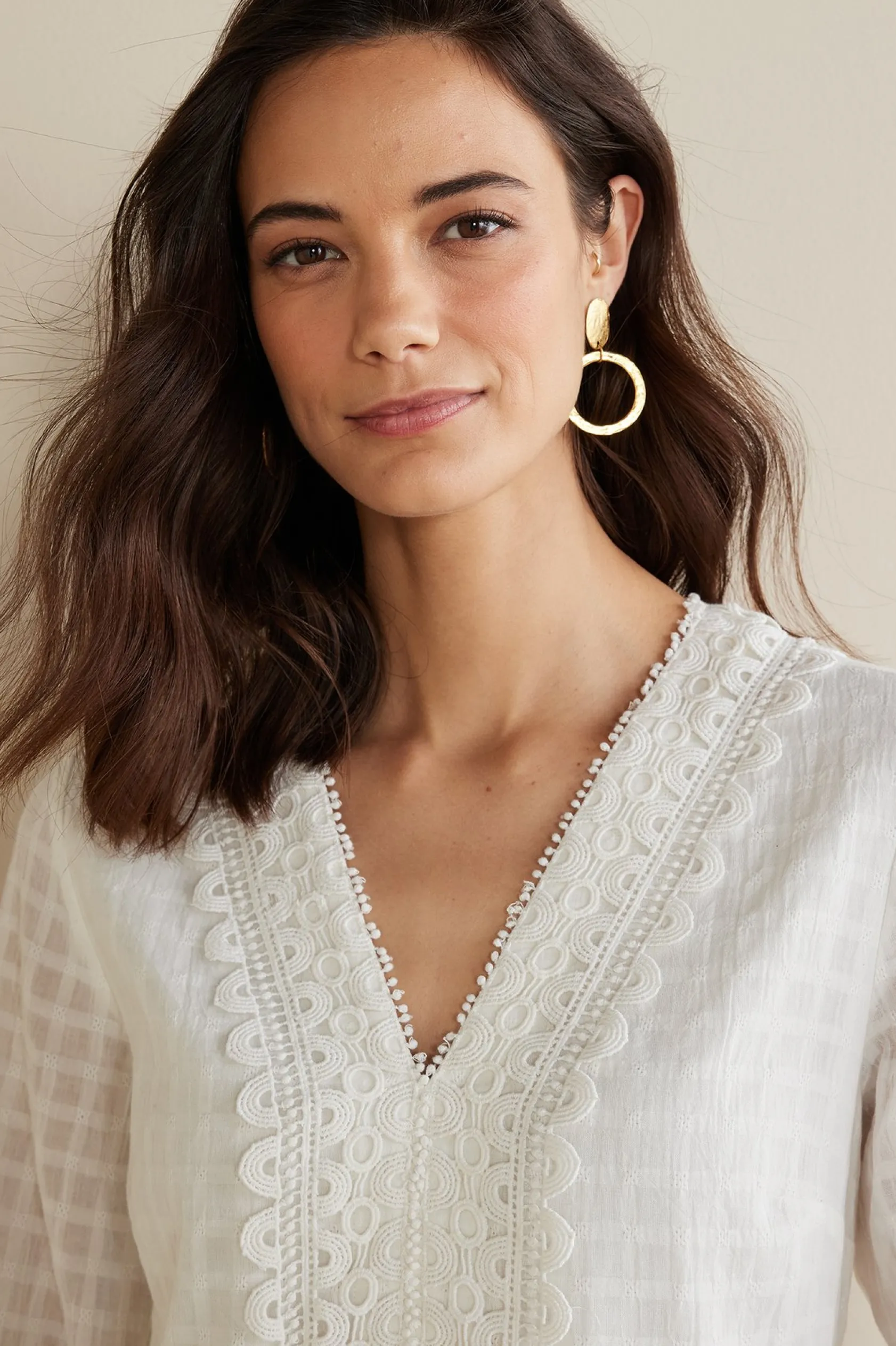 Soft Surroundings Petites Elodie Windowpane Gauze Top