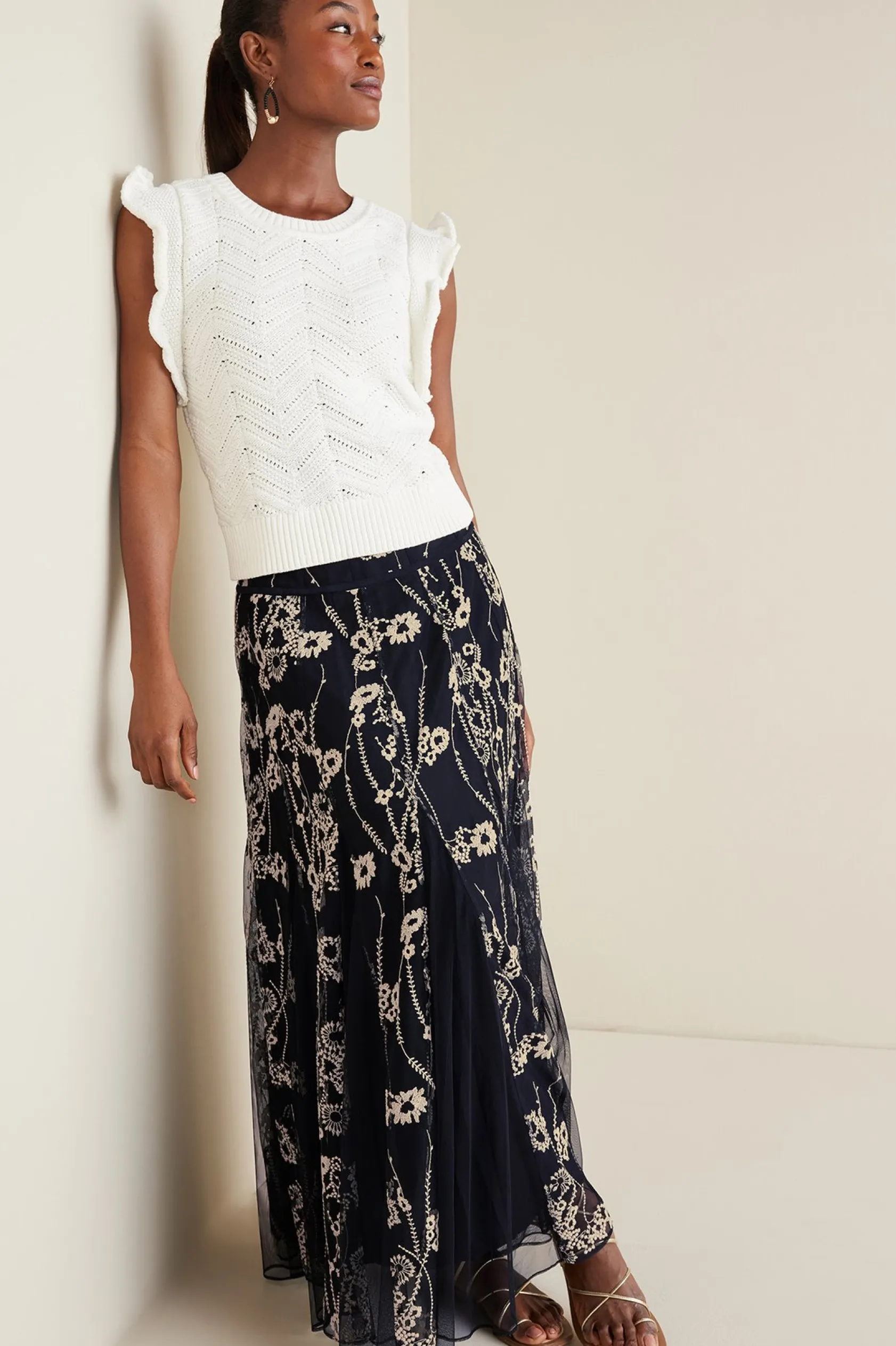Soft Surroundings Petites Leatrice Embroidered Maxi Skirt
