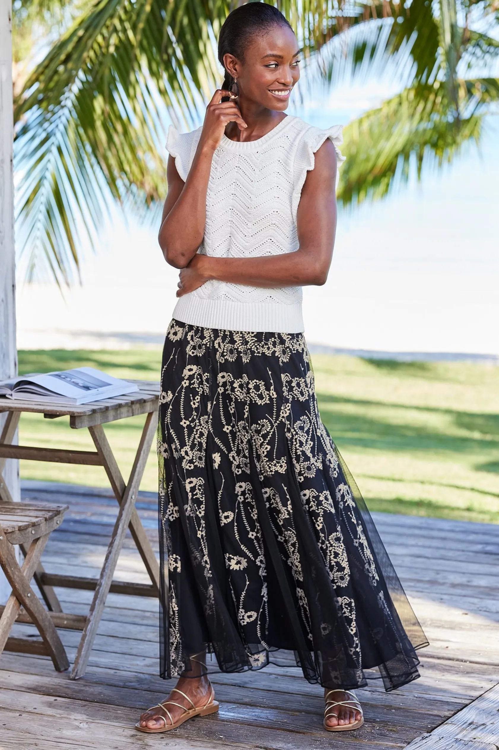 Soft Surroundings Petites Leatrice Embroidered Maxi Skirt
