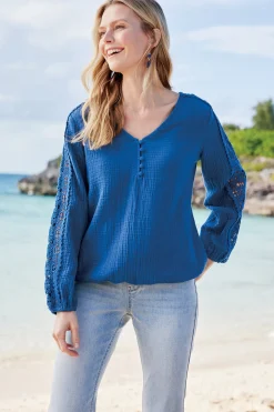 Soft Surroundings Petites Melinda Gauze & Crochet Top