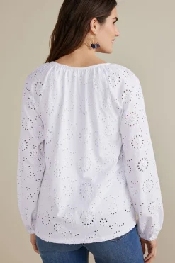 Soft Surroundings Petites Rhiannon Eyelet Peasant Top