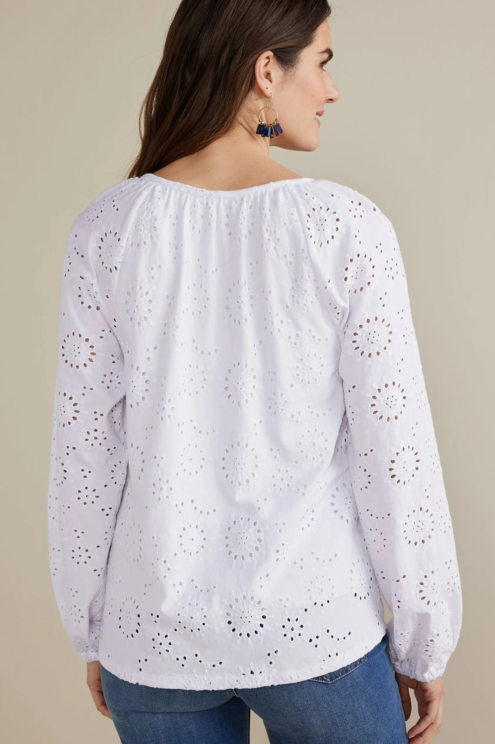 Soft Surroundings Petites Rhiannon Eyelet Peasant Top
