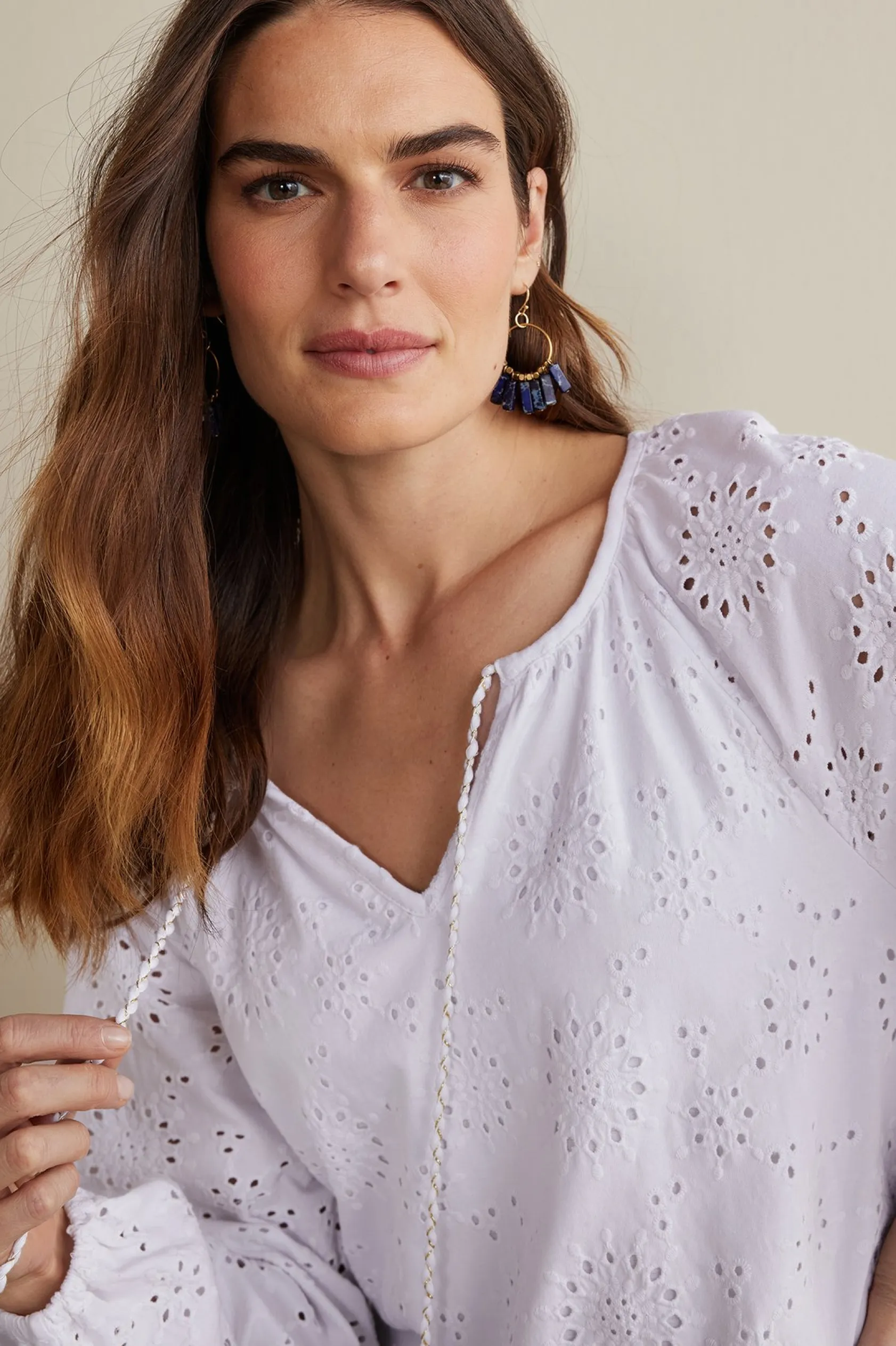 Soft Surroundings Petites Rhiannon Eyelet Peasant Top