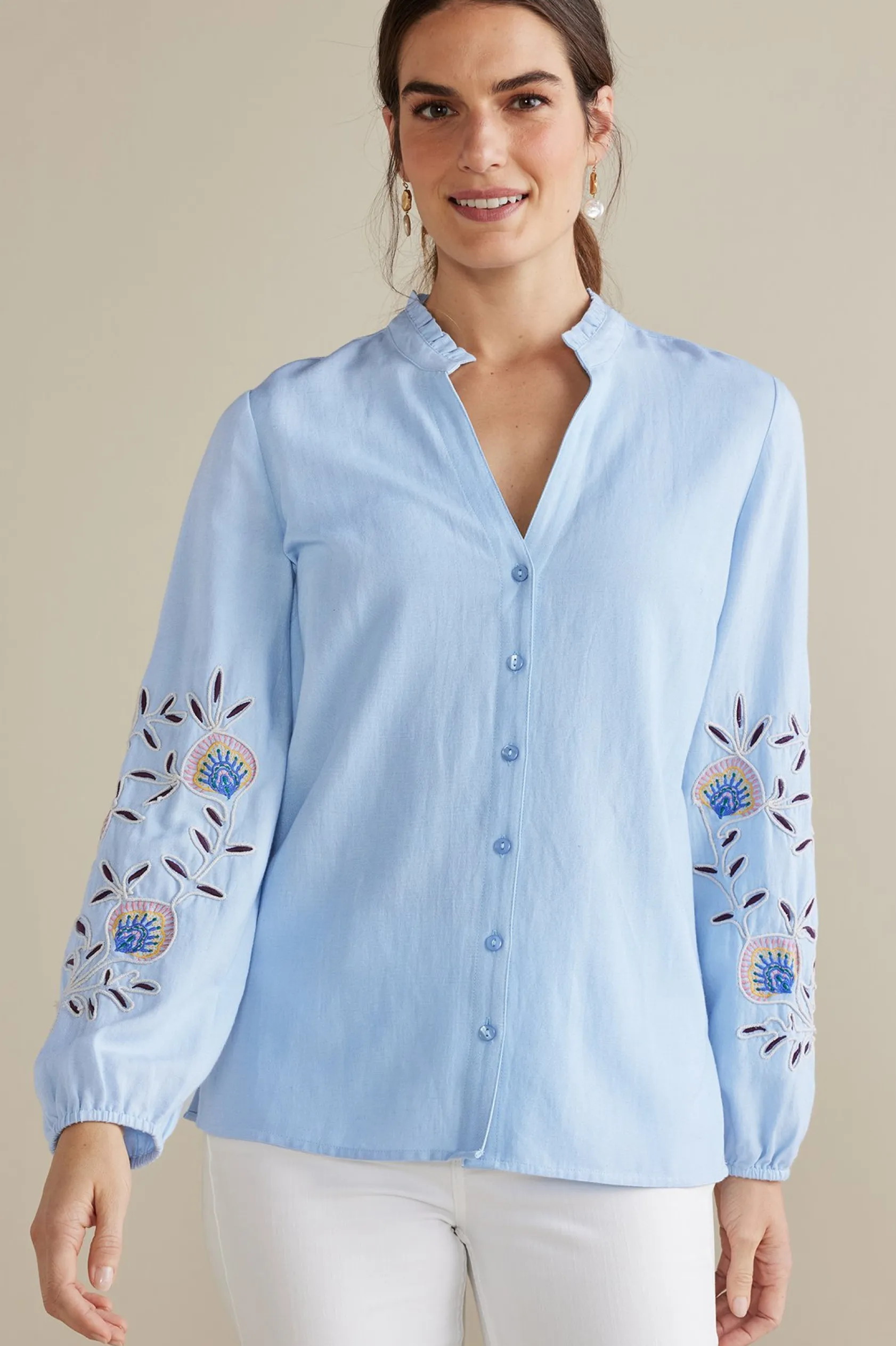 Soft Surroundings Petites Titania Embroidered Top