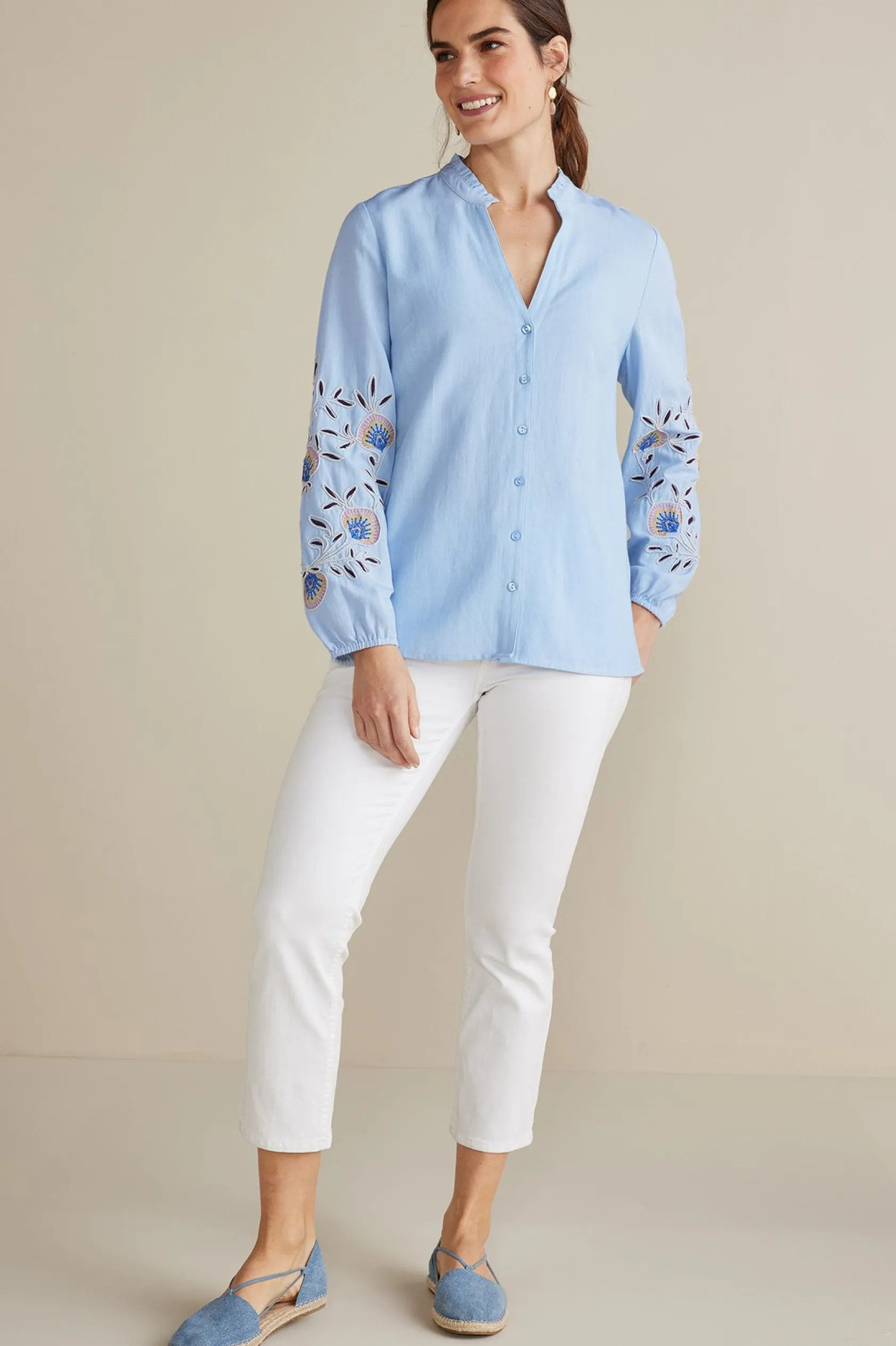 Soft Surroundings Petites Titania Embroidered Top