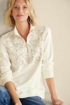 Soft Surroundings Rochelle Embroidered French Terry Pullover