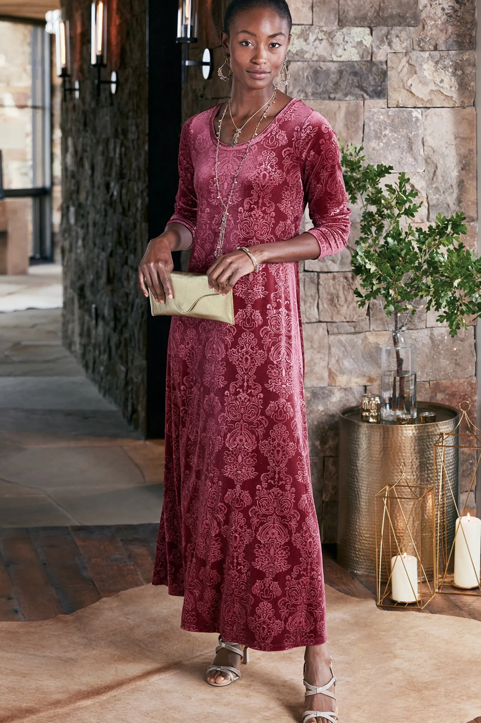 Soft Surroundings Santiago Embossed Velvet Dress