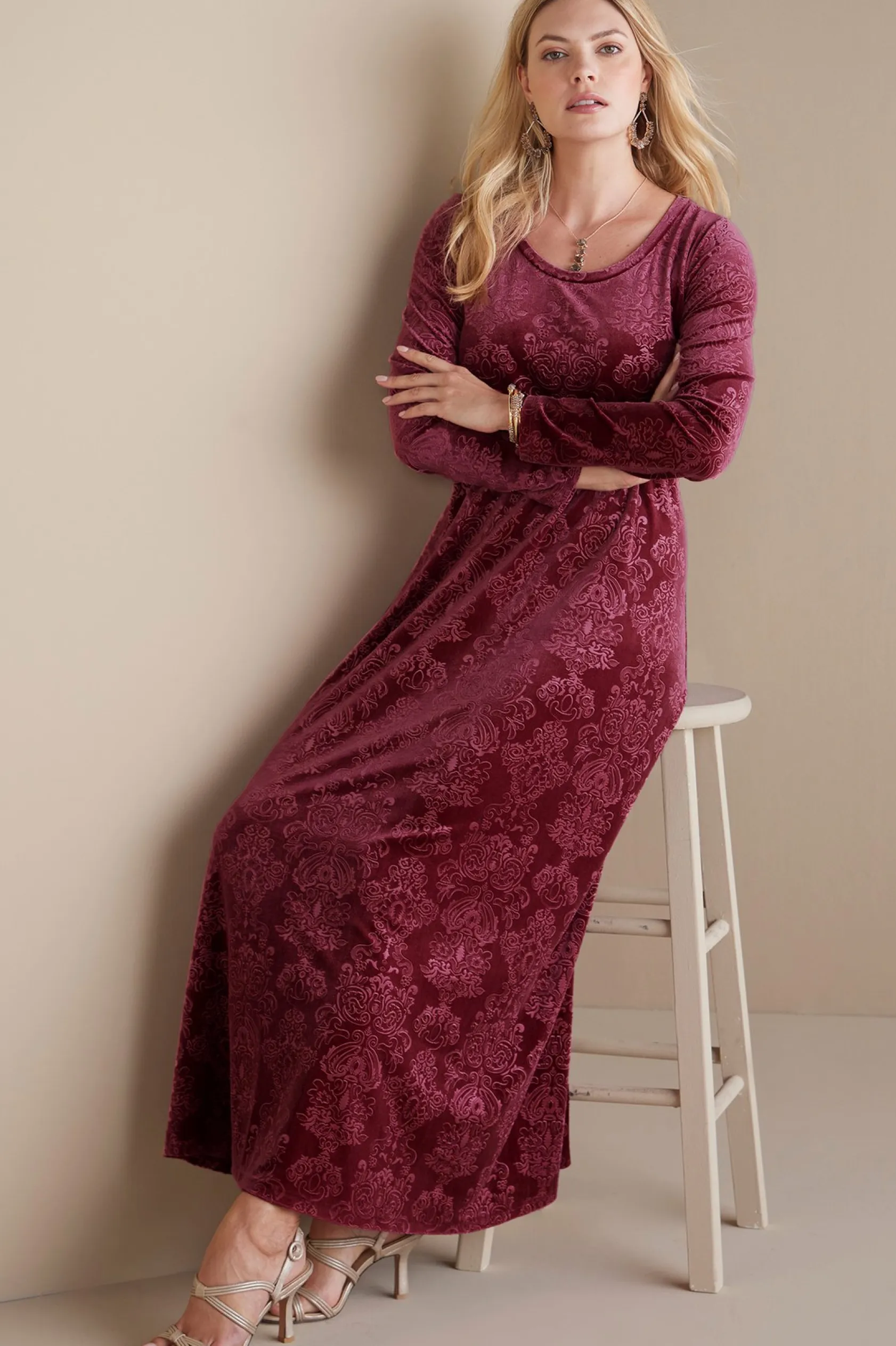 Soft Surroundings Santiago Embossed Velvet Dress