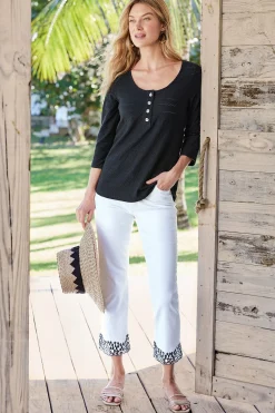 Soft Surroundings Solene Eyelet Denim Crop Jeans