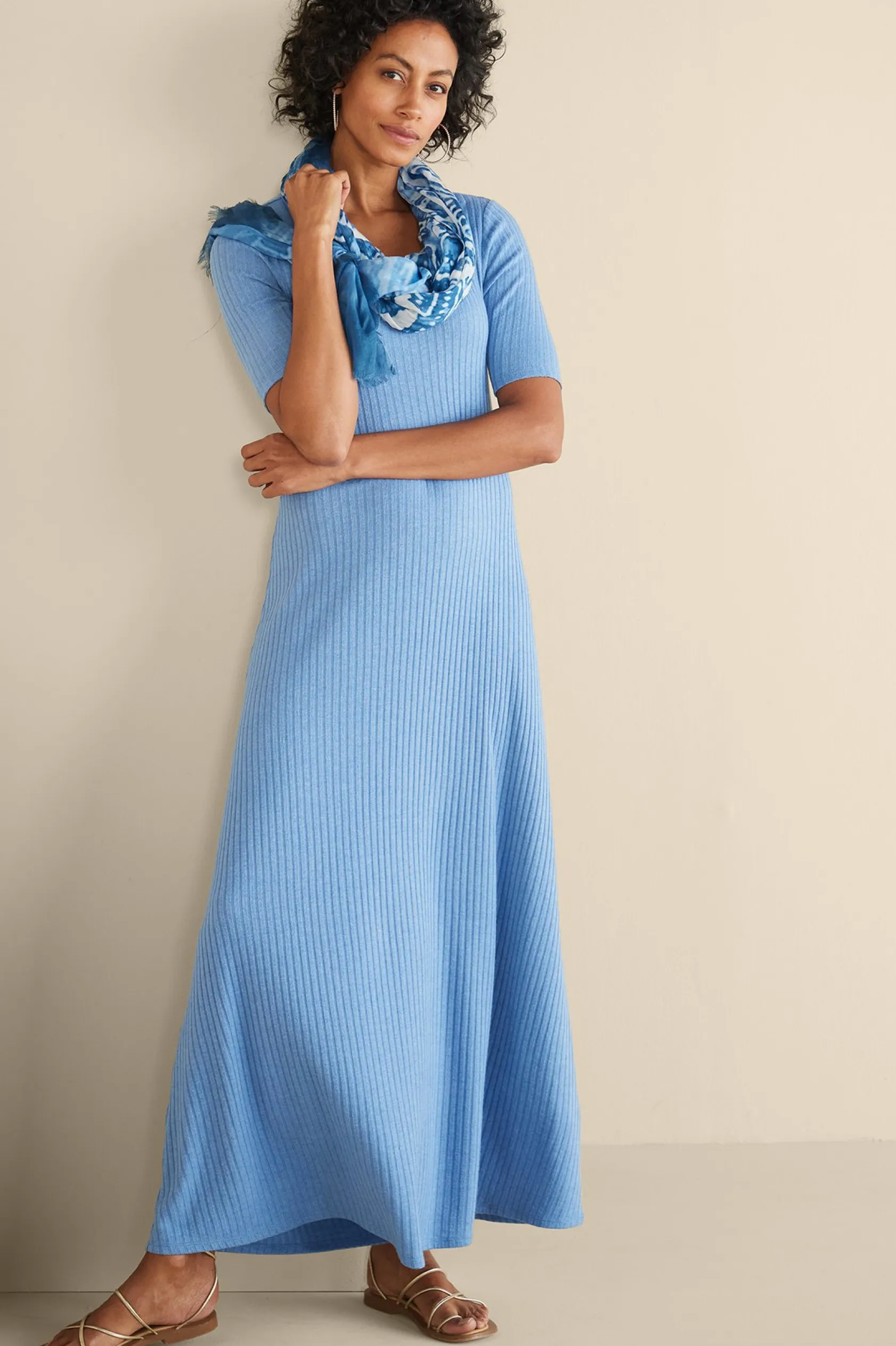 Soft Surroundings Textured Short Sleeve Santiago Dress