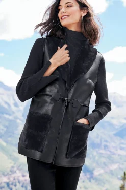 Soft Surroundings Zeva Faux Leather Shearling Vest